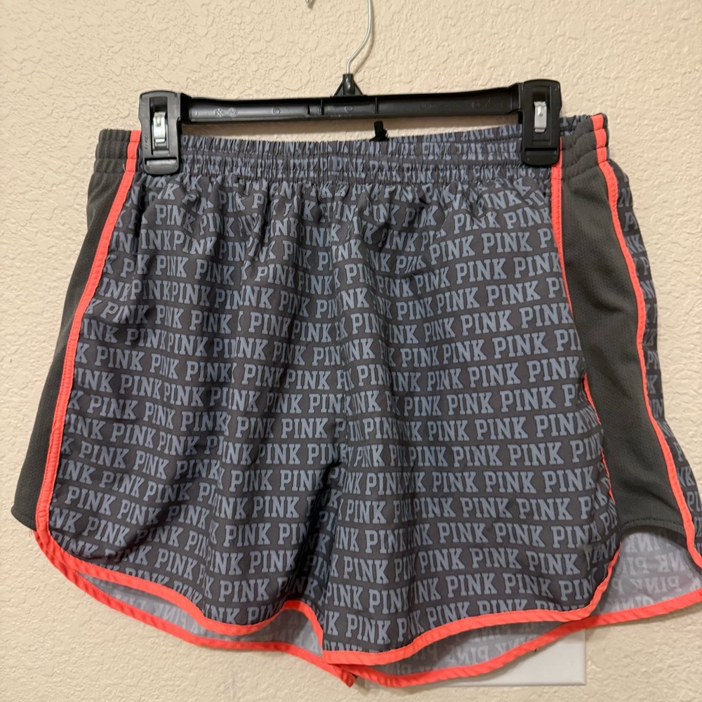PINK Victoria's Secret LARGE Gray and Pink Athletic Shorts - Picture 2 of 9